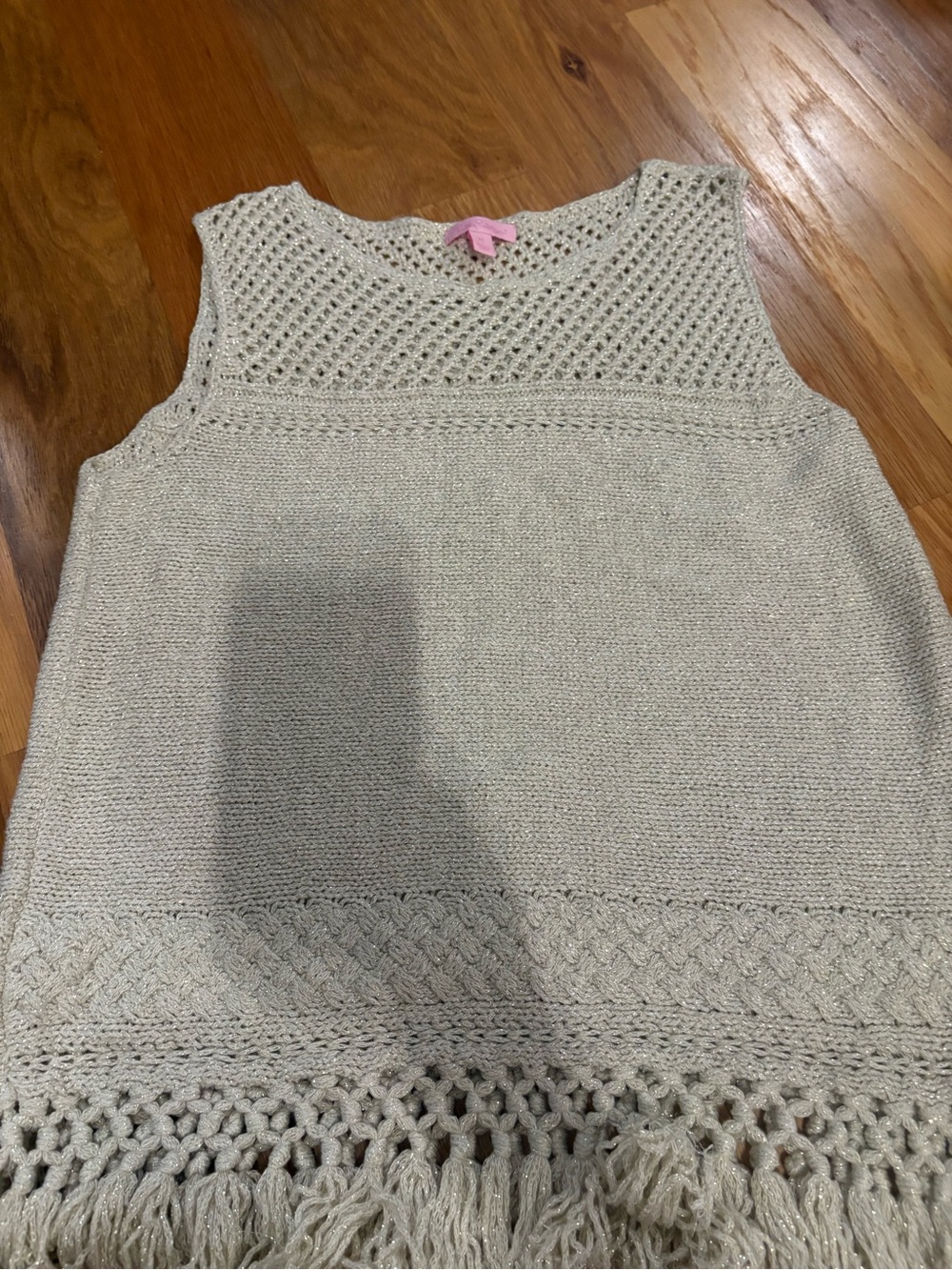 Lilly Pulitzer Cream Crochet Fringe Knit Tank